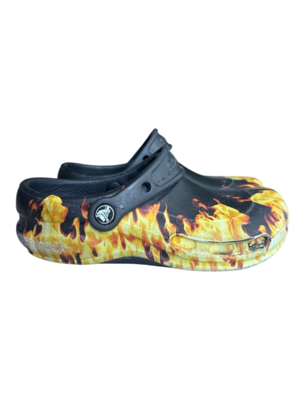 Crocs Bistro Graphic Clog Flame Fire Print Black Chef Work Shoe Unisex M4 W6